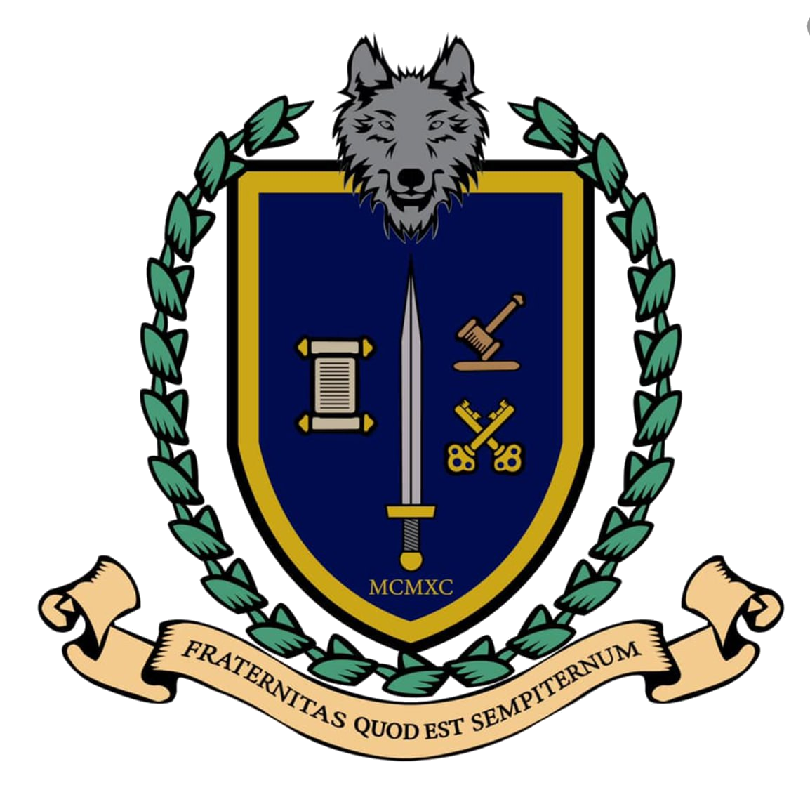 Kappa Chi crest — a wolf above a navy and gold shield